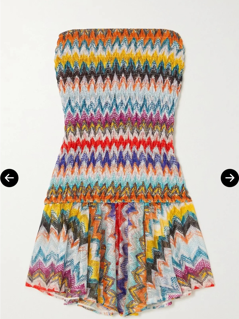 Missoni mare strapless shirred crochet-knit playsuit